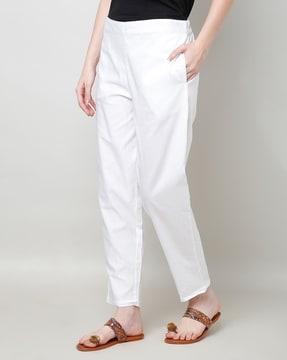 women straight pants with semi-elasticated waist