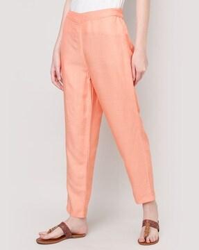 women straight pants with semi-elasticated waist