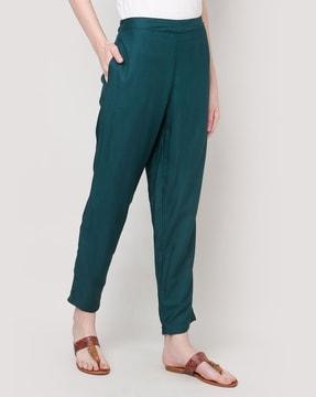 women straight pants with semi-elasticated waist