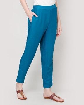 women straight pants with semi-elasticated waist