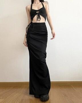 women straight skirt with drawstring waist