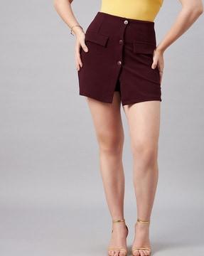 women straight skirt with flap pockets