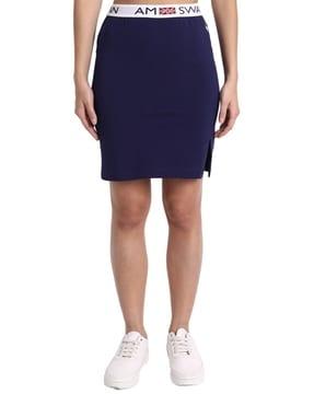 women straight skirt with logo waistband