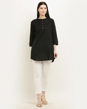 women straight tunic with mandarin-collar