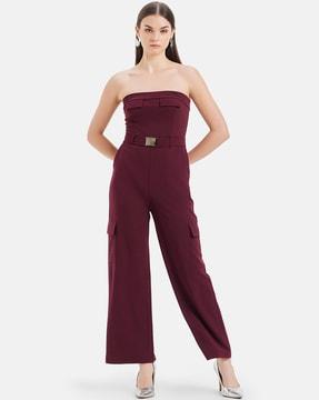 women strapless jumpsuit with waist belt