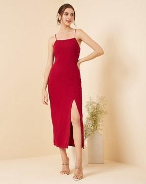 women strappy a-line dress with front-slit