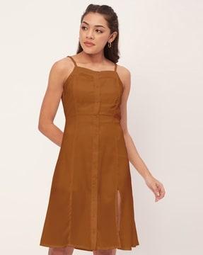 women strappy a-line dress with side slit