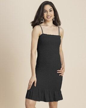 women strappy drop-waist dress with smocked detail