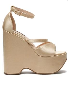 women strappy heeled wedges with ankle-loop