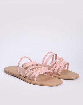 women strappy slip-on flat sandals