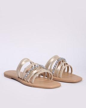 women strappy slip-on flat sandals