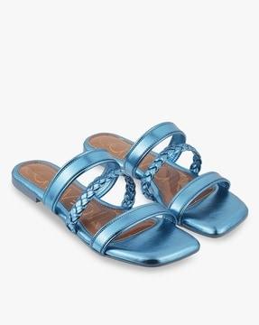 women strappy slip-on flat sandals