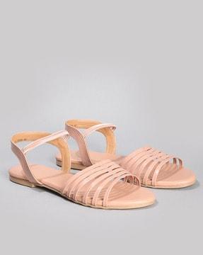 women strappy slip-on flat sandals