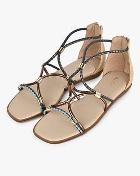 women strappy slip-on flat sandals