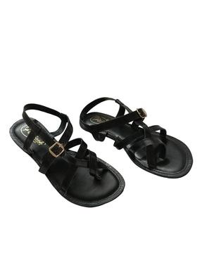 women strappy toe-ring flat sandals