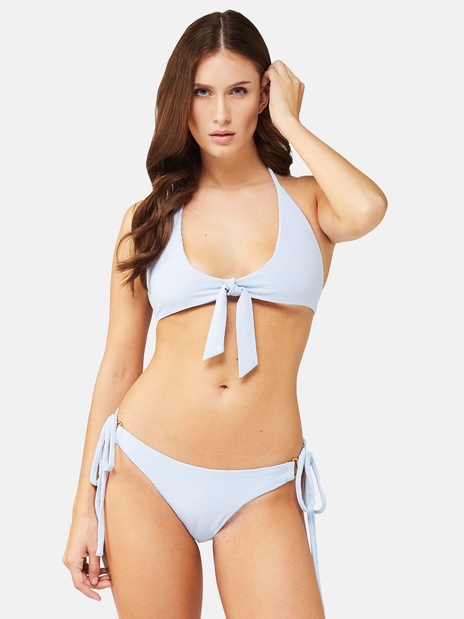 women stretchable ribbed halter swim bikini (set of 2)