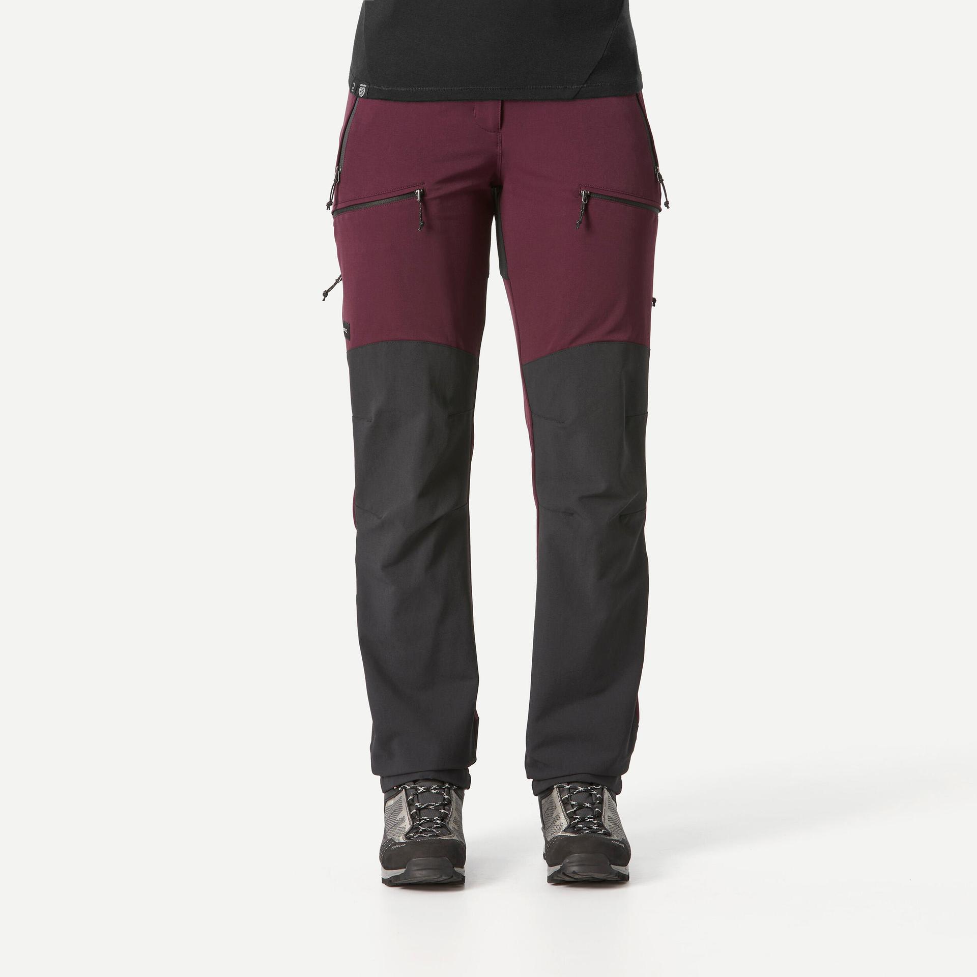 women stretchable wind and water resistant trekking pants maroon - mt900