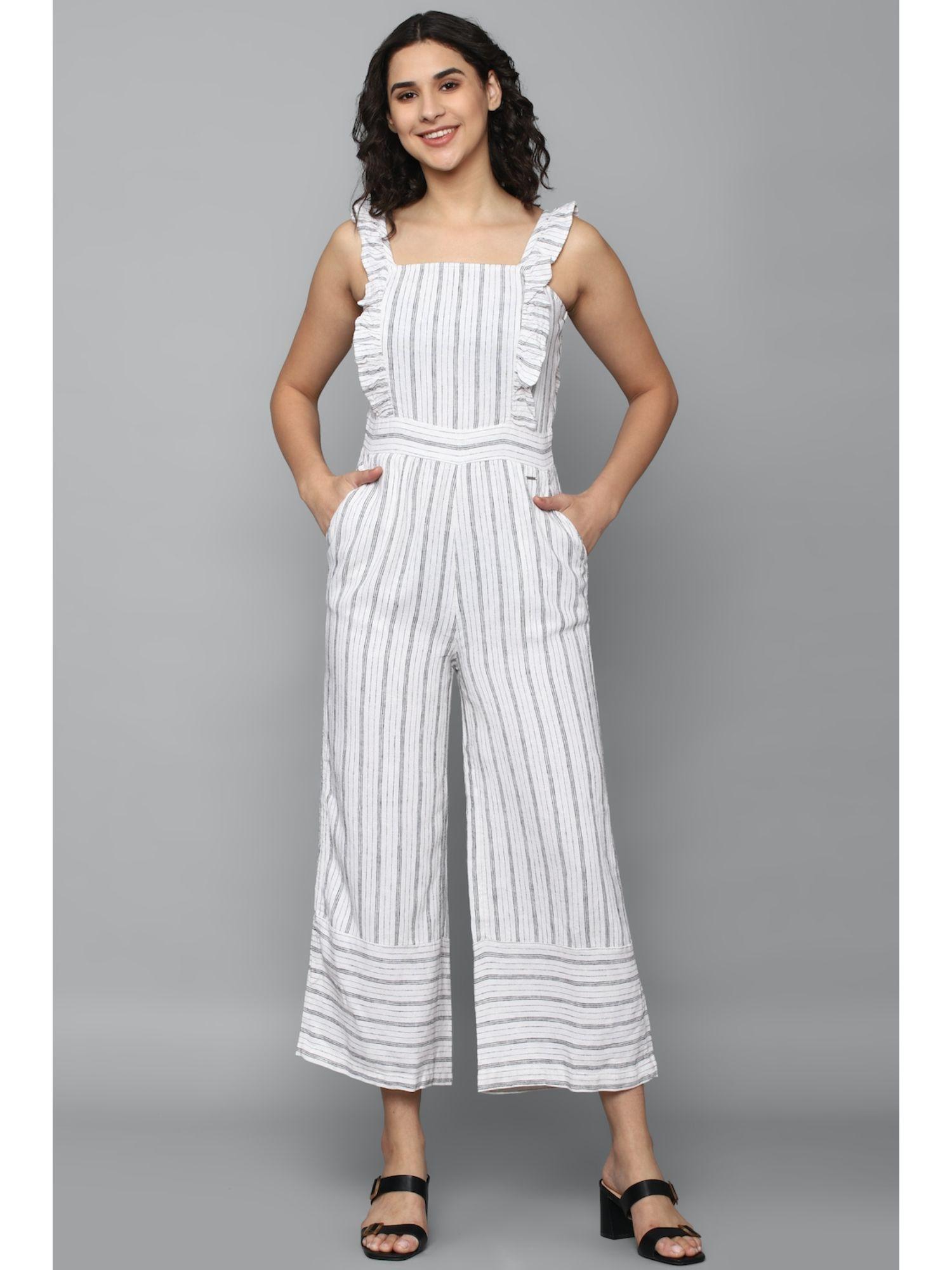 women stripe regular fit white jumpsuit