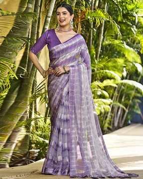 women striped & embellished saree with tassels & blouse piece