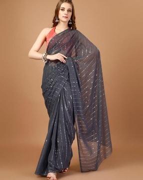 women striped & embellished saree