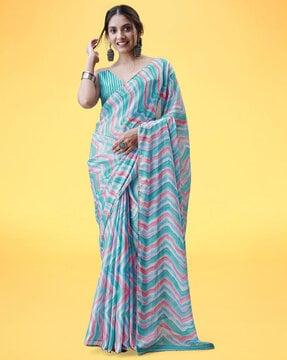 women striped & lace bordered saree with unstitched blouse piece