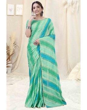 women striped & lace bordered saree with unstitched blouse piece