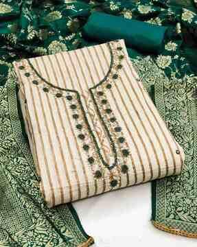 women striped 3-piece dress material