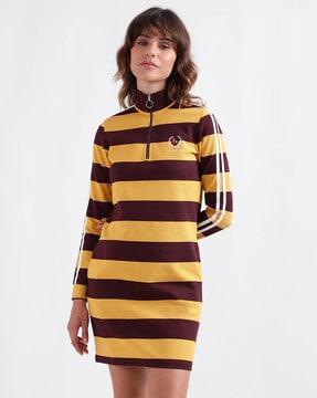 women striped a-line dress with full sleeves