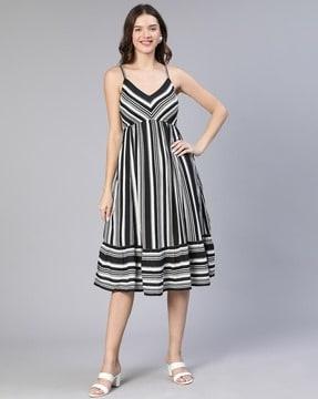 women striped a-line dress