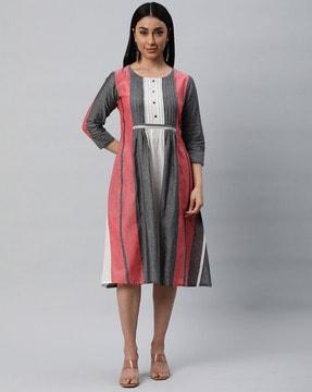 women striped a-line dress