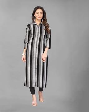 women striped a-line kurta set