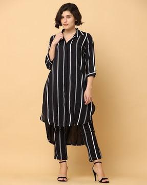 women striped a-line kurta set