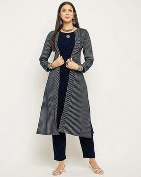 women striped a-line kurta with pants