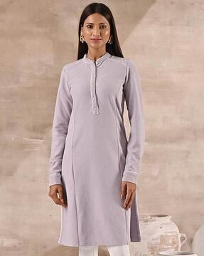 women striped a-line kurti with full sleeves