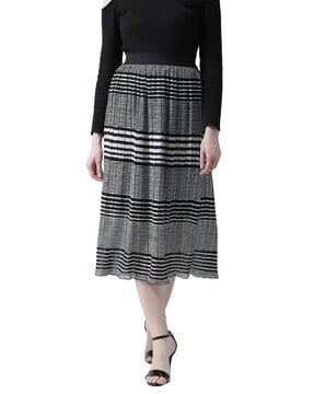 women striped a-line skirt with slip