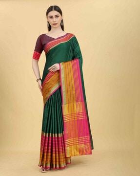 women striped aarani pattu art silk saree