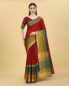 women striped aarani pattu art silk saree