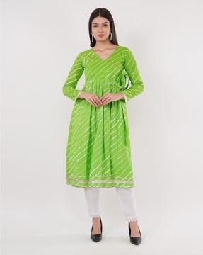 women striped anarkali kurta & pants set