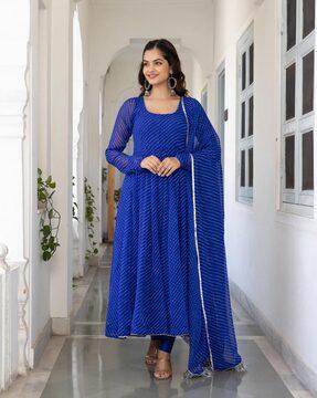 women striped anarkali kurta & pants with dupatta