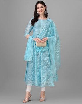 women striped anarkali kurta with dupatta