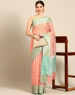 women striped art silk saree with tassels