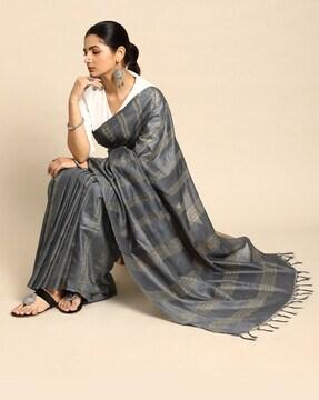 women striped art silk saree with tassels