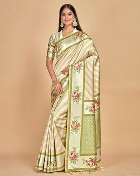 women striped art silk saree