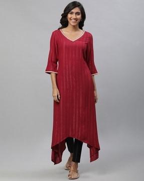 women striped asymmetrical a-line kurta