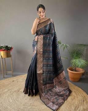 women striped banarasi silk saree