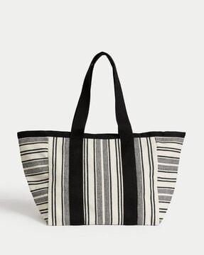 women striped beach tote bag with double handles