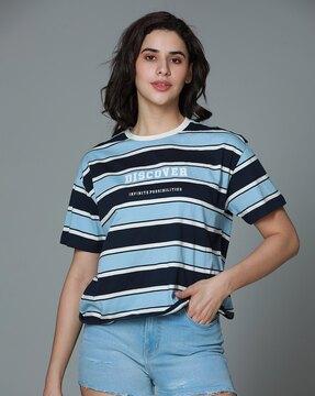 women striped boxy fit crew-neck t-shirt