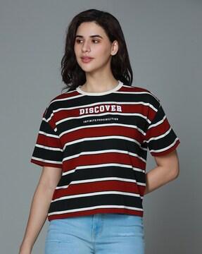 women striped boxy fit crew-neck t-shirt