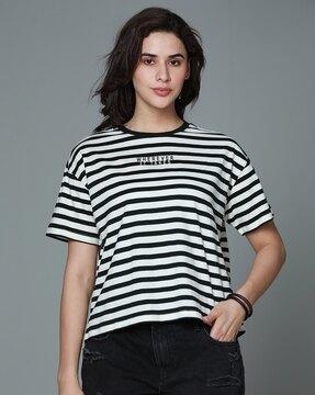 women striped boxy fit crew-neck t-shirt