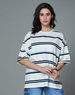 women striped boxy fit crew-neck t-shirt